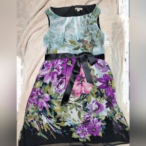 Floral Dress with Black Ribbon Womens Size 14